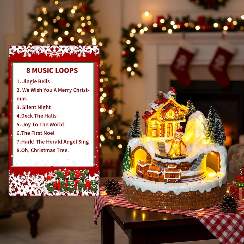 MXwcy Animated Gingerbread House Christmas Village – Lighted Musical Figurine with Moving Train, Holiday Collectible Statue, Tabletop Decor - Image 3